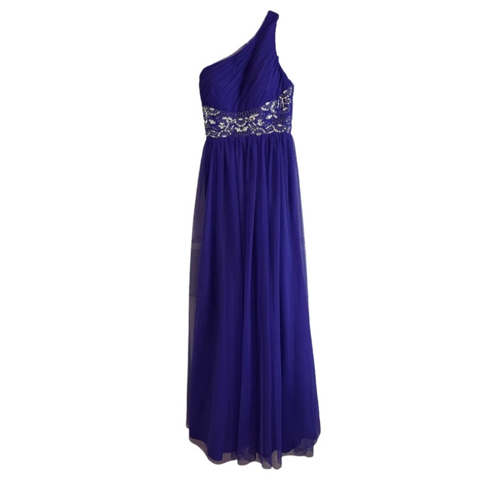 Blondie Nites by Stacy Skylar Purple One Shoulder Tulle Maxi Formal Dress Size 1